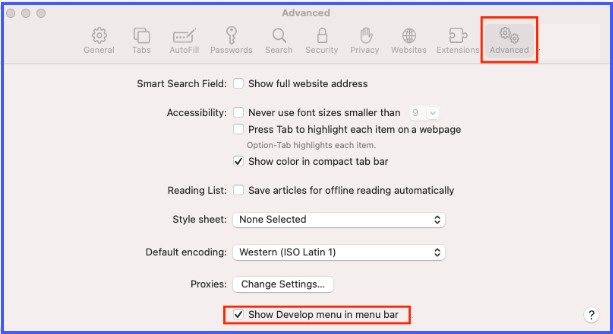 Show Develop menu in menu bar