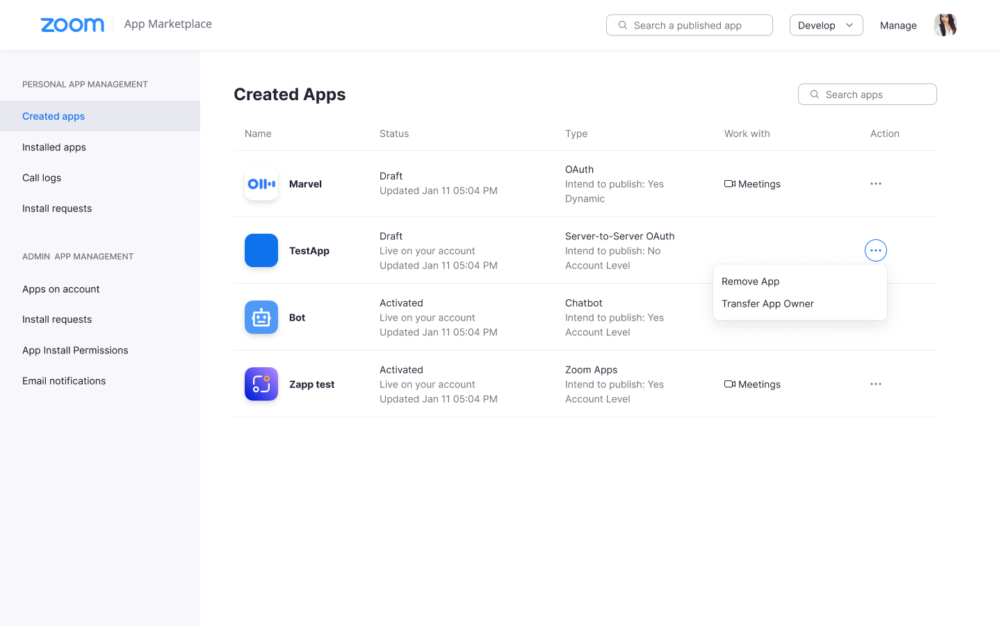 Created Apps