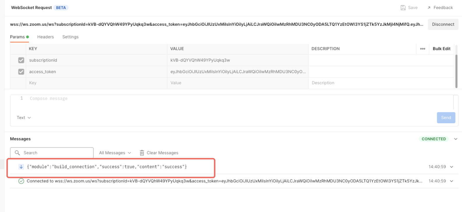 Postman open WebSocket request